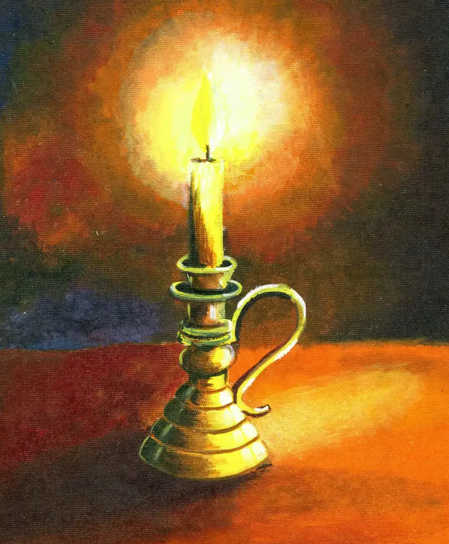 Atmospheric painting of a glowing candle