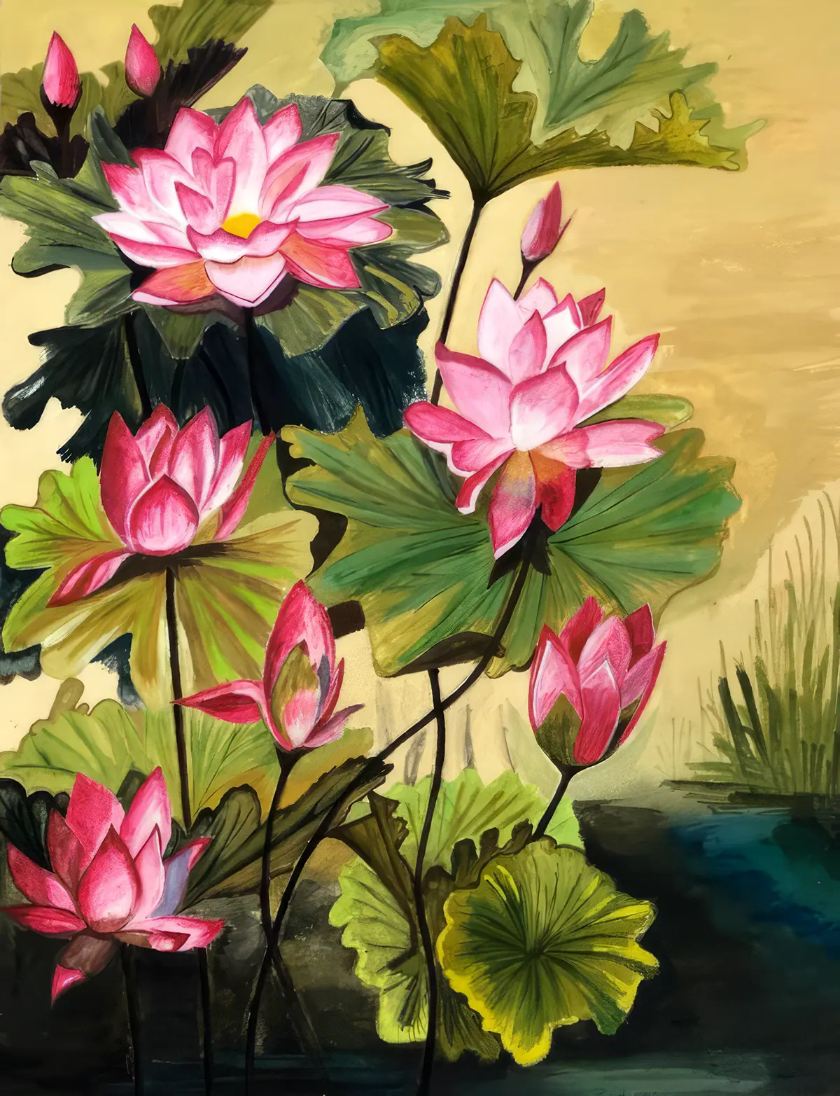 Watercolor landscape with wildflowers
