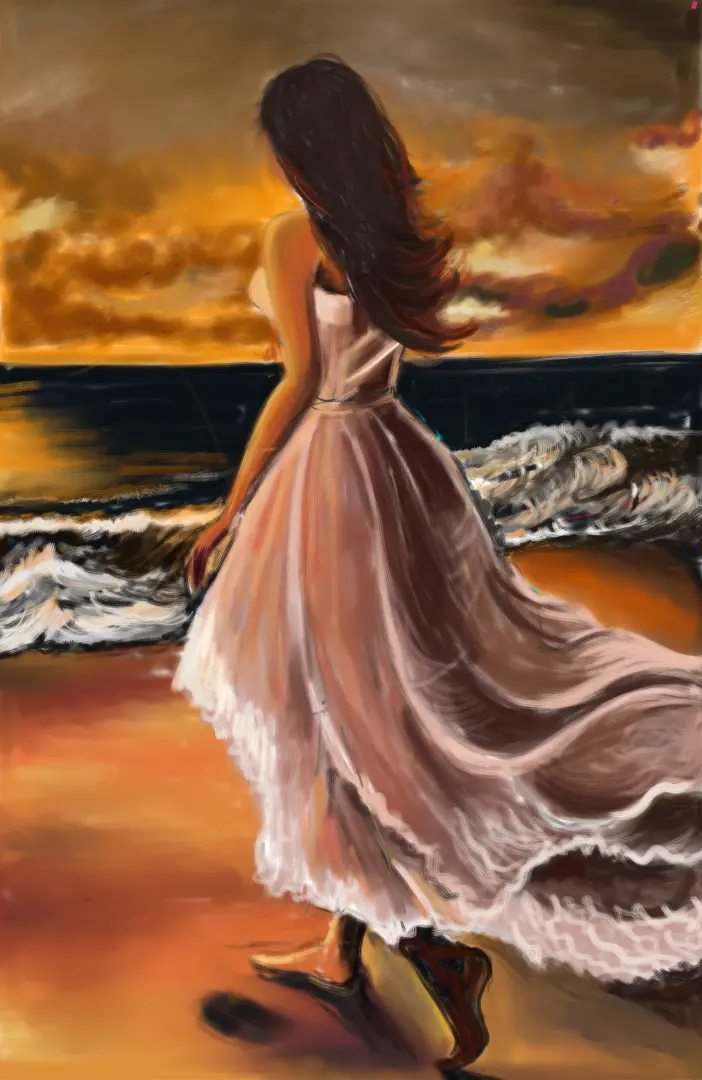 Acrylic painting of a girl at the beach