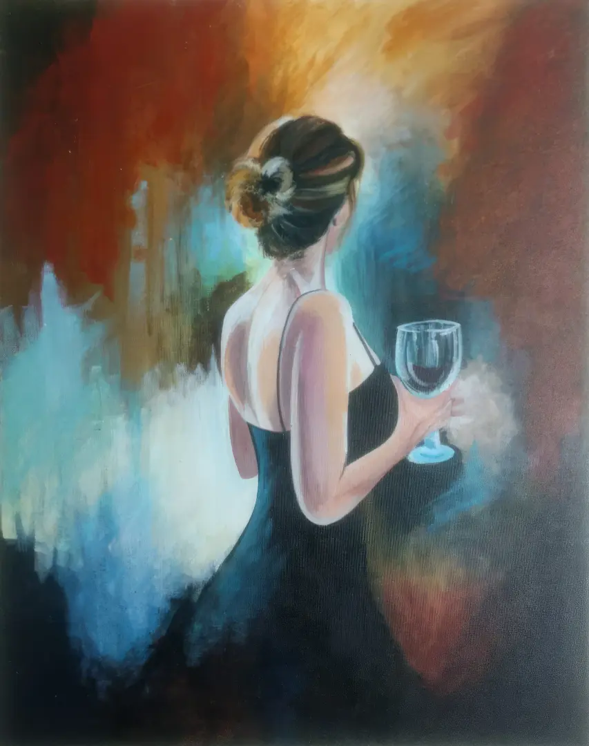 Back view of a girl with wine glass