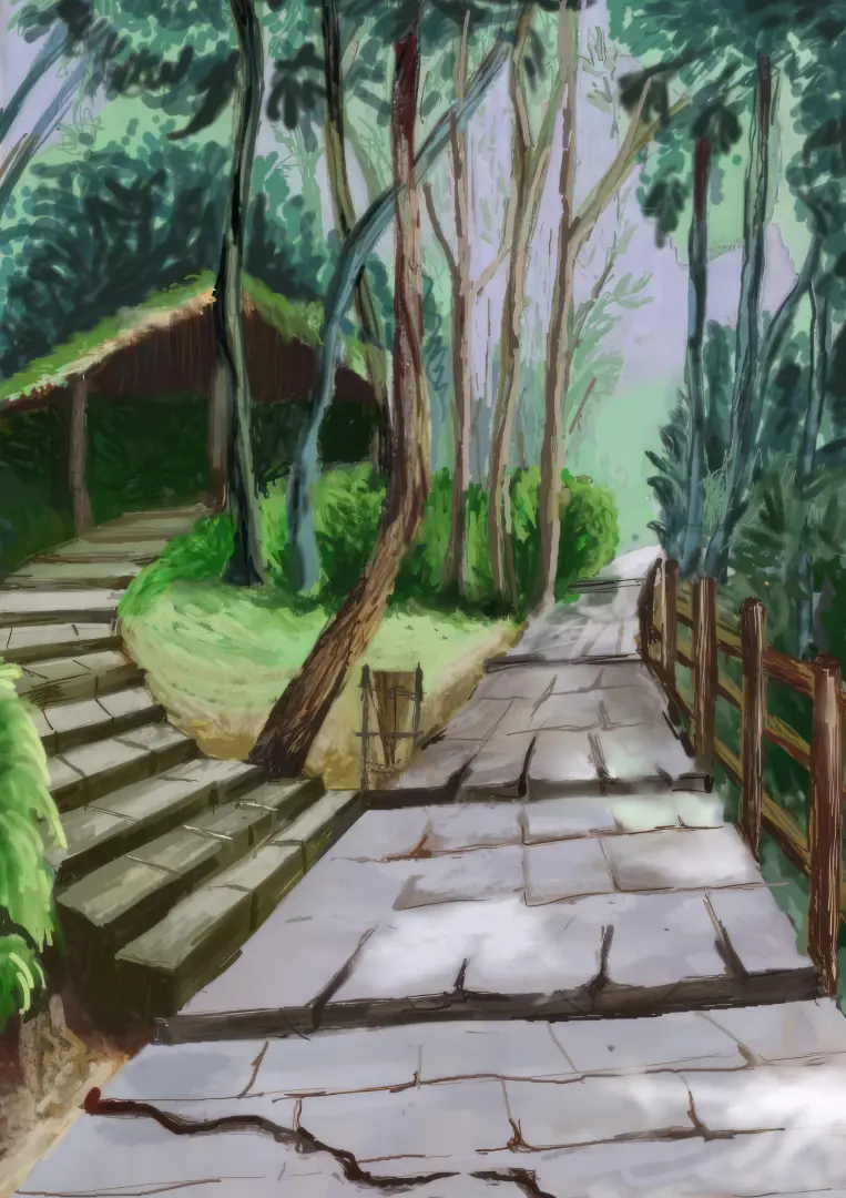 Village scene during monsoon