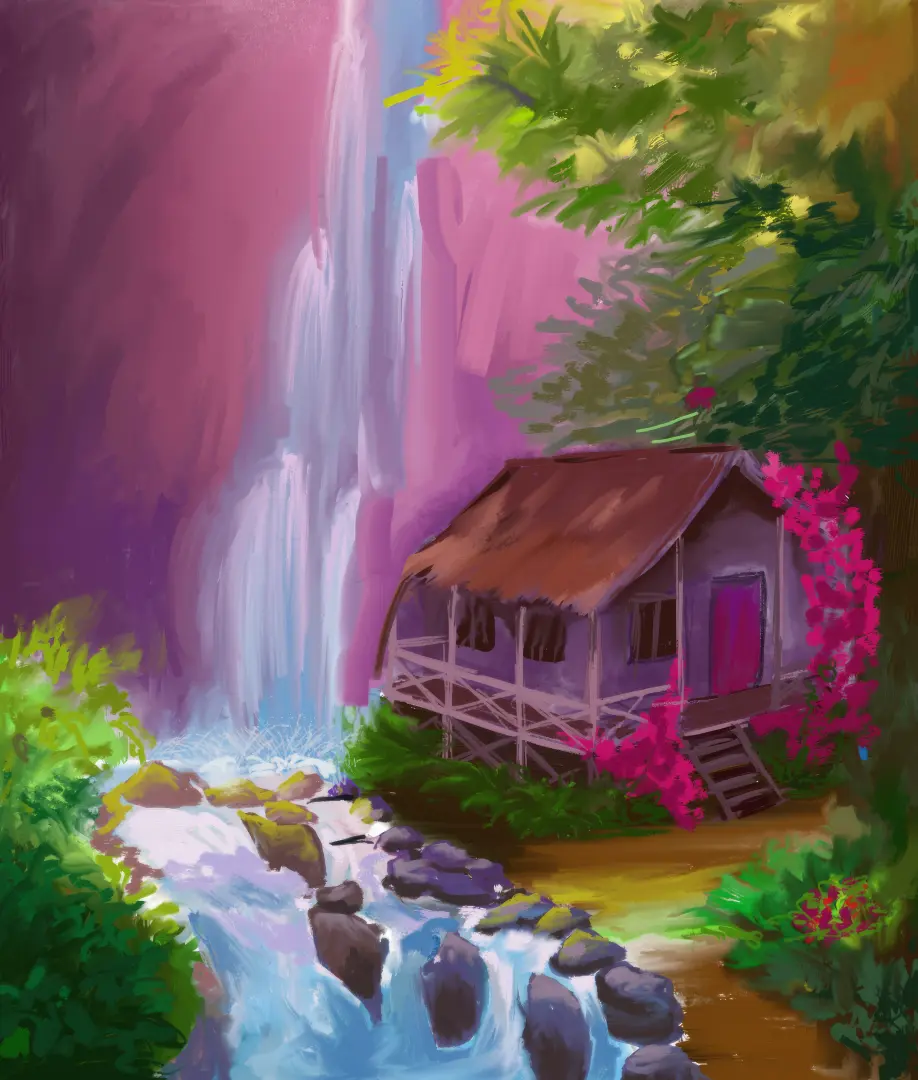 House near a waterfall